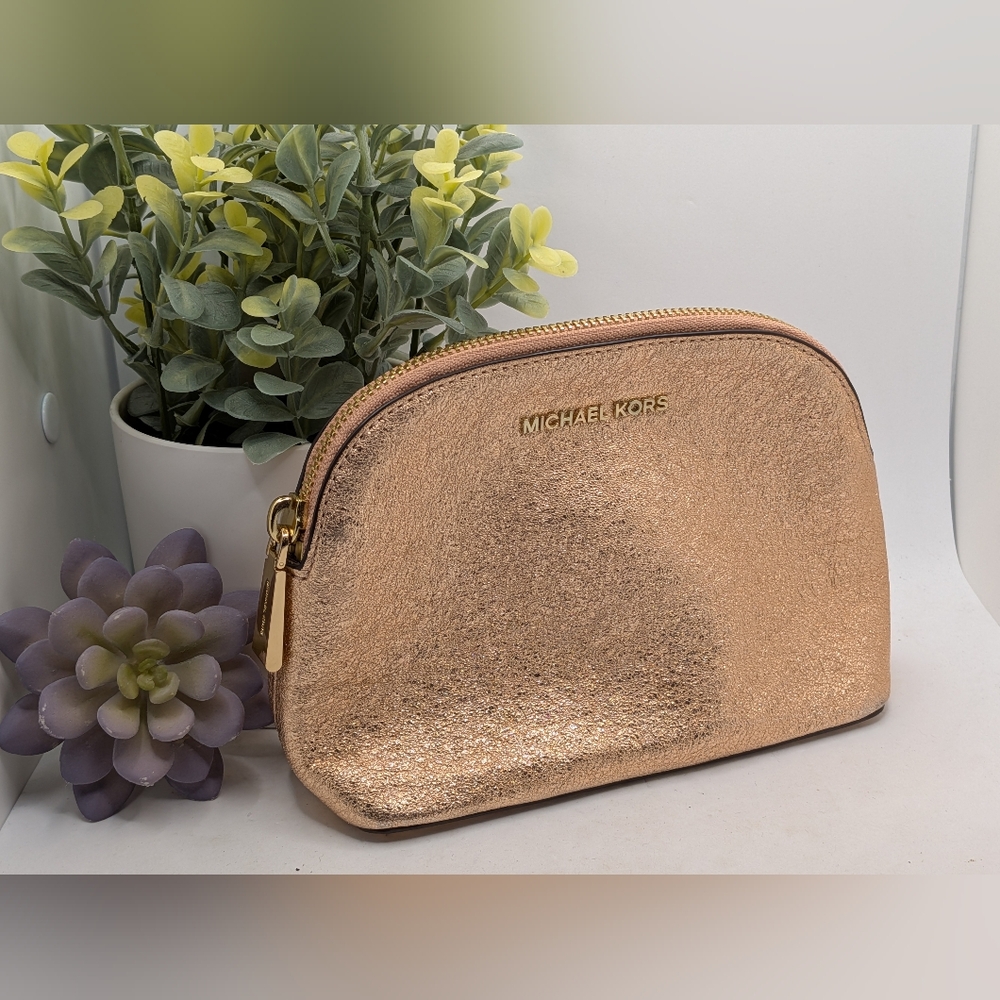 Michael Kors Crinkle Metallic Rose Gold Cosmetic Bag